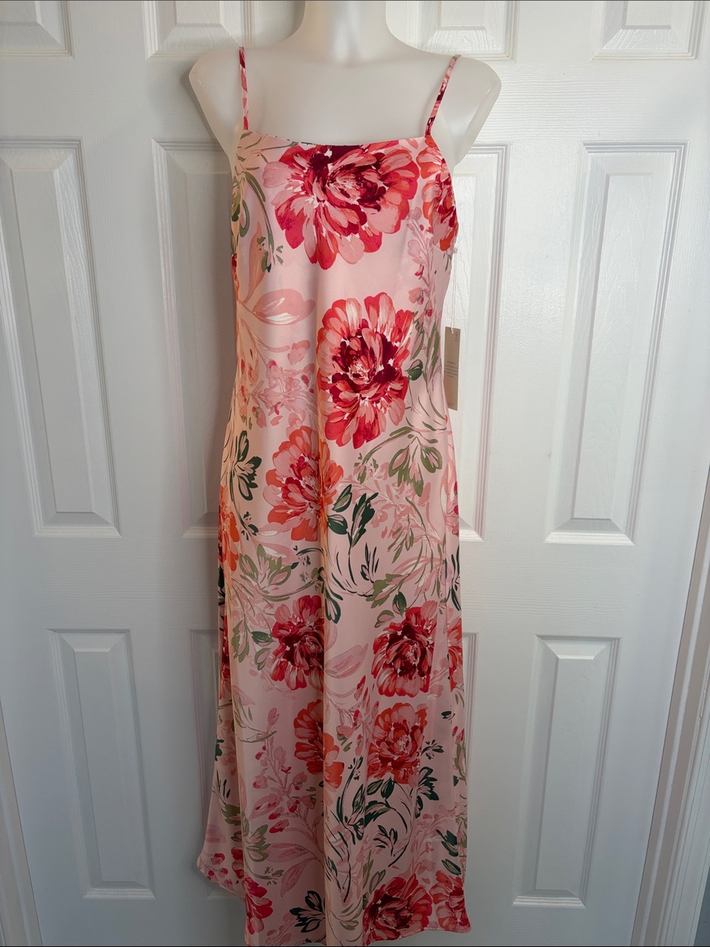 Calypso St Barth Floral Pink Spaghetti-Strap Slip  Maxi Dress Feminine Glam M - Picture 3 of 15